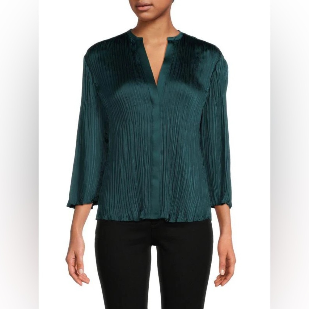 Vince Plisse-Satin Blouse